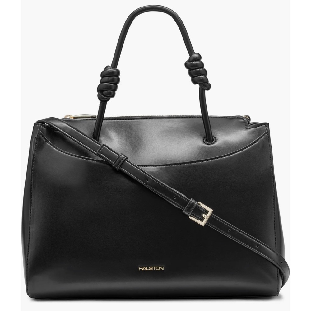 Halston Heritage Black Leather Satchel with Top Handles